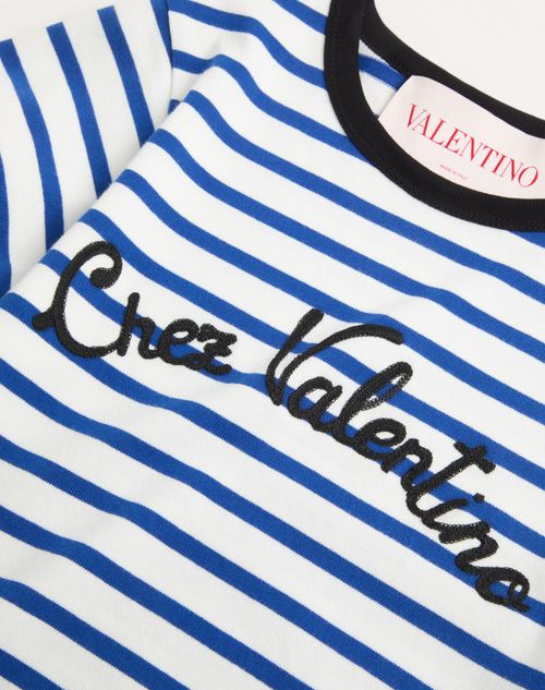 Valentino - Striped Jersey Cotton T-shirt - Ivory/blue - Woman - T-shirts And Sweatshirts