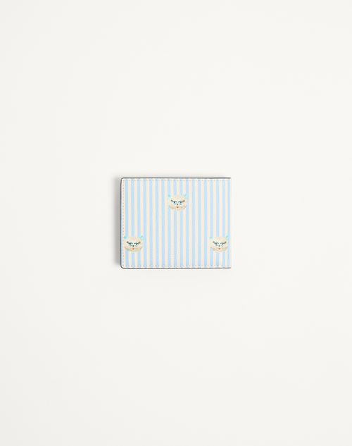 Valentino Garavani - Portafoglio Valentino Garavani Vlogo Signature In Vitello Granato Con Stampa Le Chat De La Maison - Azzurro/avorio - Uomo - Portafogli E Piccola Pelletteria