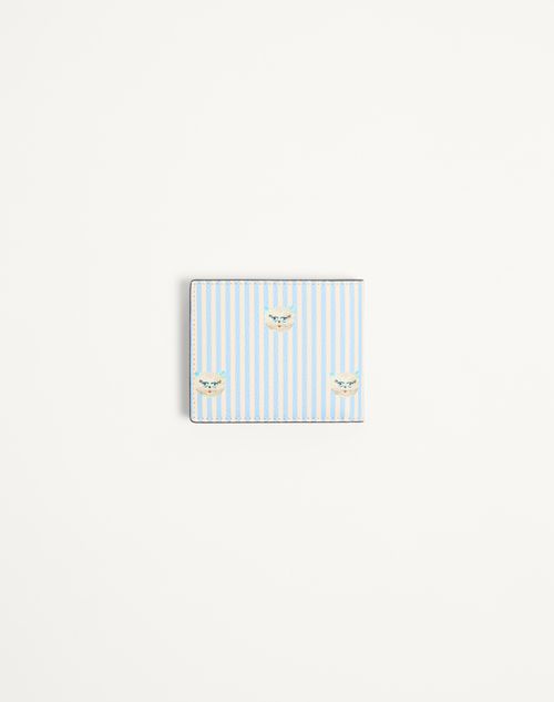 Valentino Garavani - Valentino Garavani Vlogo Signature Wallet In Grainy Calfskin With Le Chat De La Maison Print - Azure/ivory - Man - Wallets And Small Leather Goods