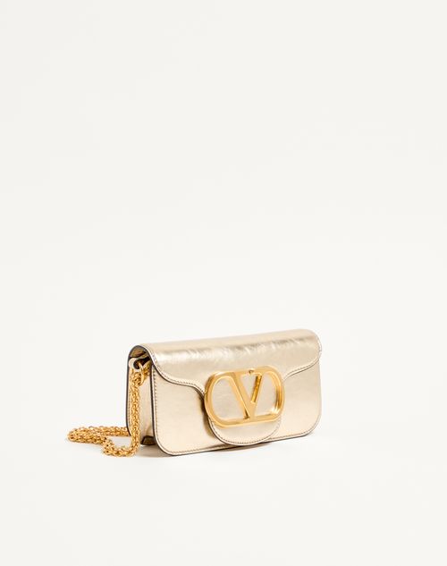 Valentino Garavani - Small Valentino Garavani Locò Metallic Calfskin Shoulder Bag - Platinum - Woman - Shoulder Bags