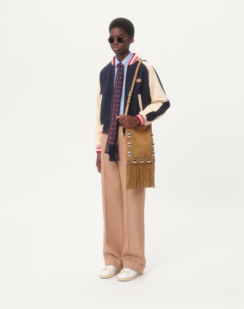 Valentino - Chaqueta Bomber De Lana Y Algodón Con Parche Del Vlogo Y Le Chat De La Maison - Azul/manteca - Hombre - Chaquetas Y Plumíferos