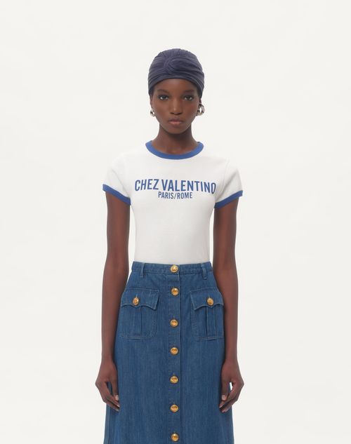 Valentino - Jersey Cotton T-shirt - Ivory/electric Blue - Woman - T-shirts And Sweatshirts