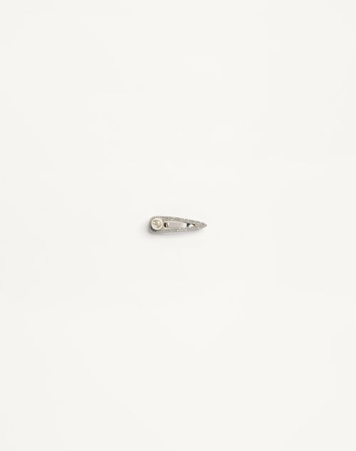 Valentino Garavani Vlogo Signature Metal Tie Clip With Swarovski Crystals And Pearl Man Palladium/cream Onesize