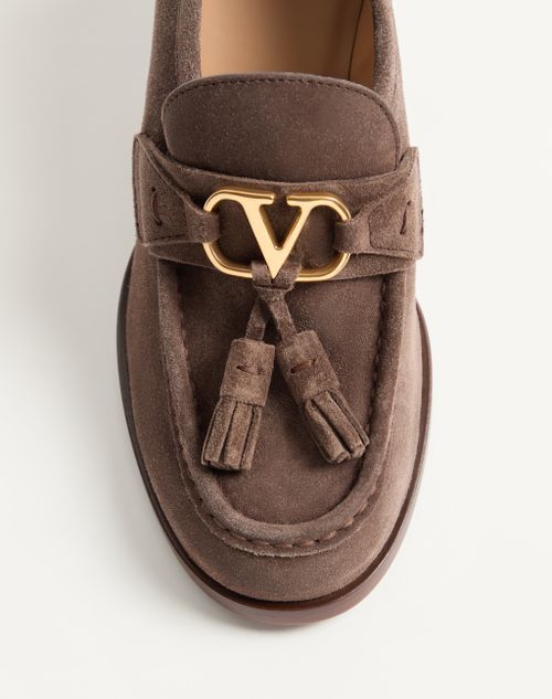 Valentino Garavani - Vlogo Signature Loafer Pump In Split-grain Leather 60mm - Brown - Woman - Pumps And Slingbacks
