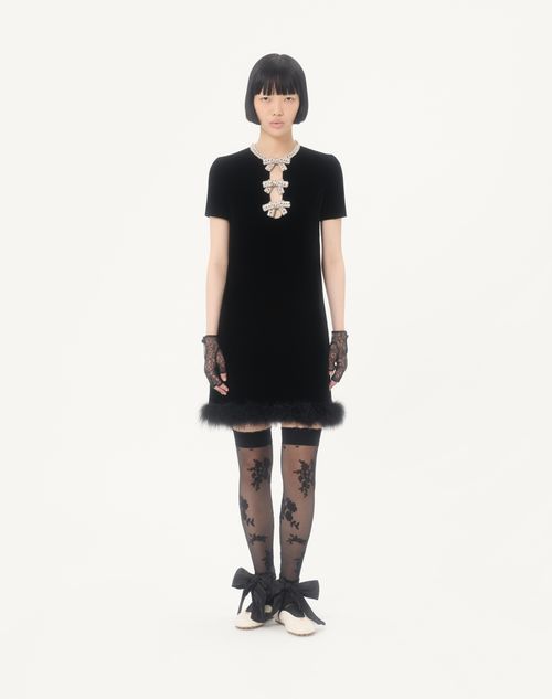 Valentino - Short Dress In Embroidered Sablé Velvet - Black/silver - Woman - Dresses