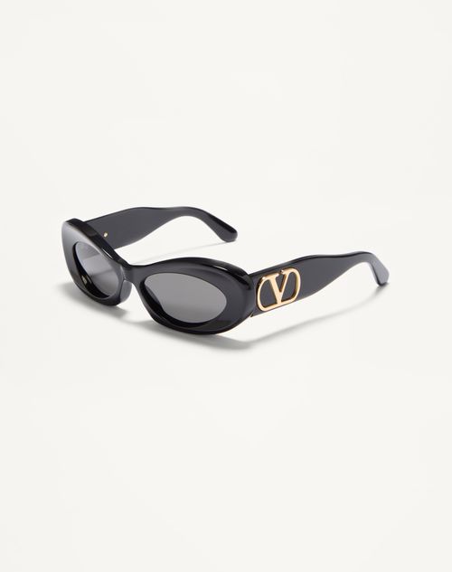 Valentino - Narrow Oval Acetate Frame - Black/grey - Woman - Eyewear