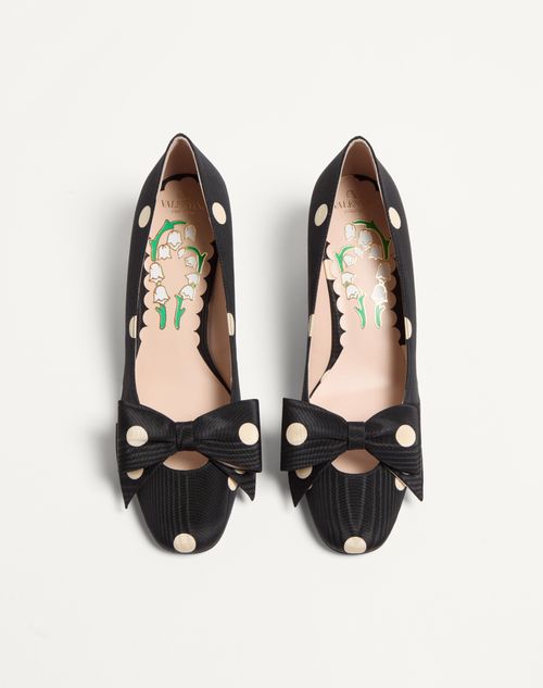 Valentino Garavani - Bowow Pump In Moiré Plus De Pois Fabric 45mm - Black/butter - Woman - Pumps