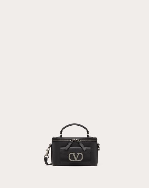 Valentino Garavani Mini Locò Calfskin Handbag With Jewel Logo Woman Black Uni In Burgundy