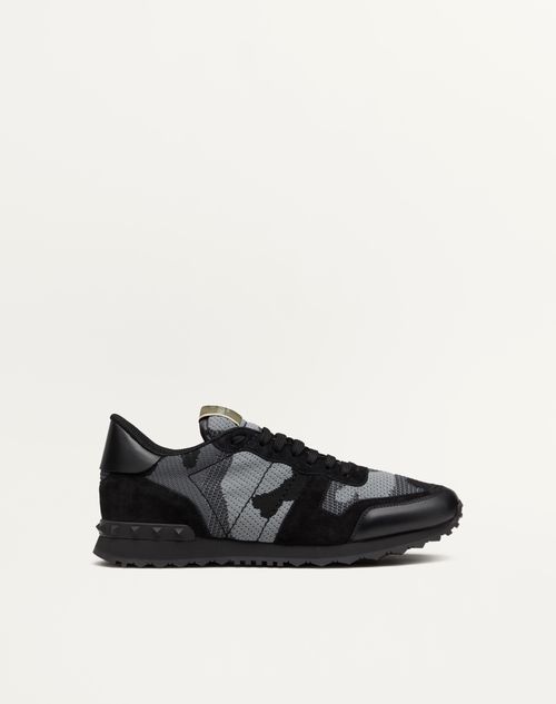 Valentino Garavani - Mesh Fabric Camouflage Rockrunner Sneaker - Anthracite/black - Man - Sneakers