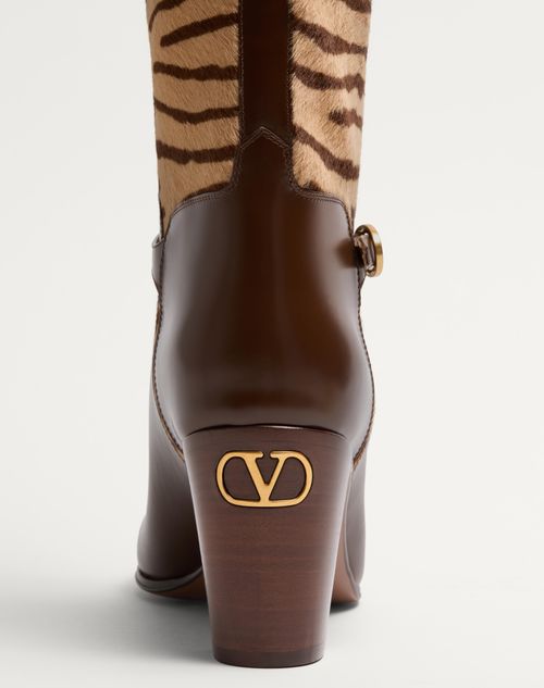 Valentino Garavani - Pattie Boot In Pony-effect Calfskin 75mm - Beige/tobacco - Woman - Boots