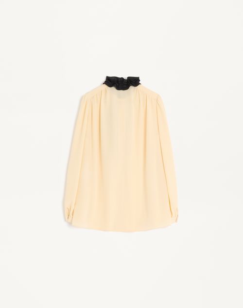 Valentino - Crepe De Chine Shirt - Birch/black - Woman - Shirts And Tops