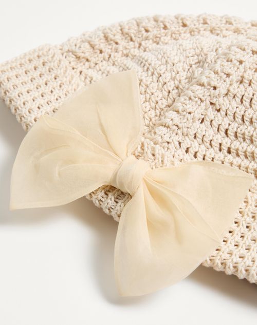 Valentino Garavani - Cotton Beanie With Organza Bow - Birch - Woman - Hats And Gloves