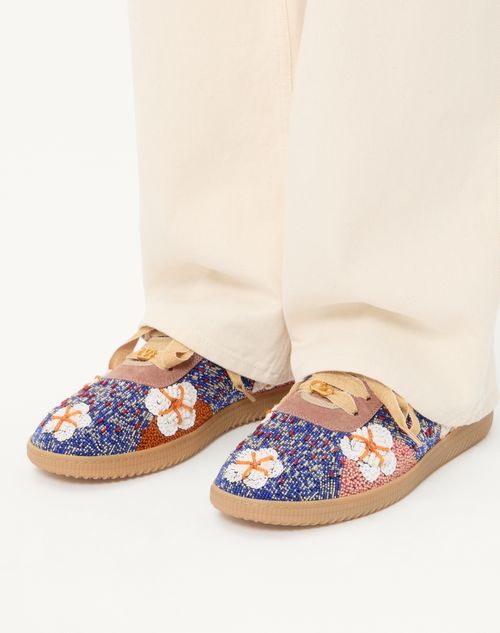 Valentino Garavani - Cosmatesque Leather Trainer With Sequins And Floral Embroidery - Multicolor - Man - Sneakers