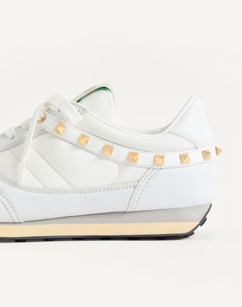 Valentino Garavani - Stud Up Trainer In Leather And Nylon - White - Man - Trainers