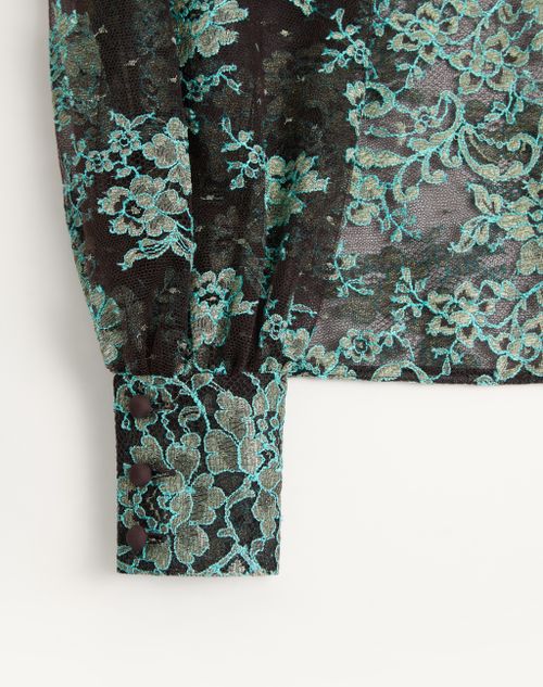 Valentino - Lace Top - Chocolate/turquoise - Woman - Shirts And Tops