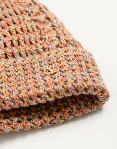 Valentino Garavani - Vlogo Signature Knitted Beanie In Linen And Cotton - Ochre - Man - Hats And Gloves