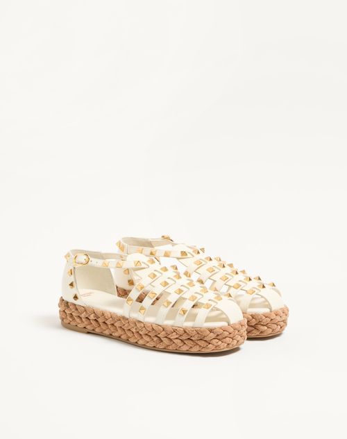 Valentino Garavani - Rockstud Fishermen Calfskin Sandal 30mm - Ivory/natural - Woman - Espadrilles And Wedges