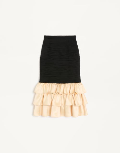 VALENTINO VALENTINO MIDI SKIRT IN LIGHT GEORGETTE WOMAN BLACK/BIRCH 42 
