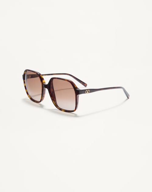 Valentino - Rectangular Acetate Glasses - Havana/brown - Woman - Eyewear
