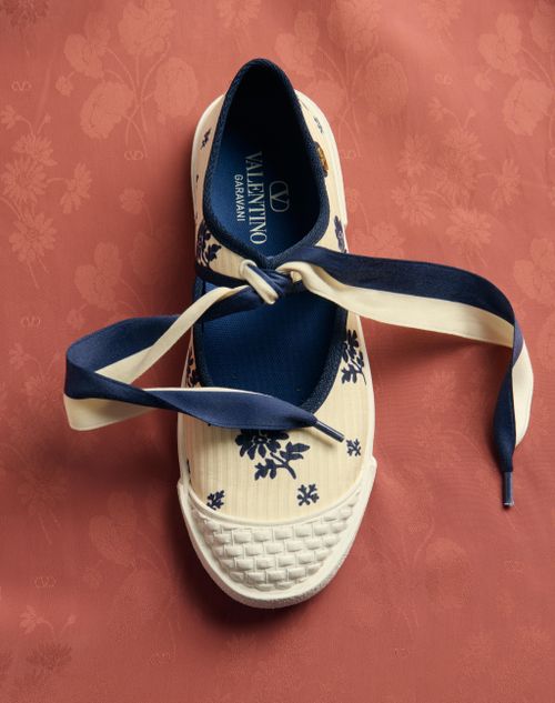 Valentino Garavani - Bay By Bay Ballerina Sneakers In Papier Floral Fabric - Butter/blue - Woman - Sneakers