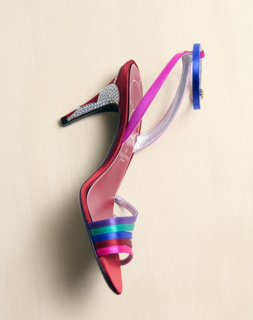 Valentino Garavani - Sandalia Ladycrush De Satén Con Cristales Y Tacón De 85 mm - Multicolor/plateado - Mujer - Sandalias