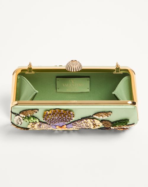 Valentino Garavani - Valentino Garavani Carry Secrets Minaudiere In Satin With Floral Embroidery - Green - Woman - Clutches