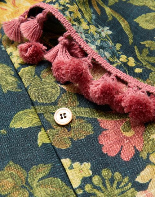 Valentino - Linen Bowling Shirt With Apres L'hiver Print - Multicolor - Man - Shirts