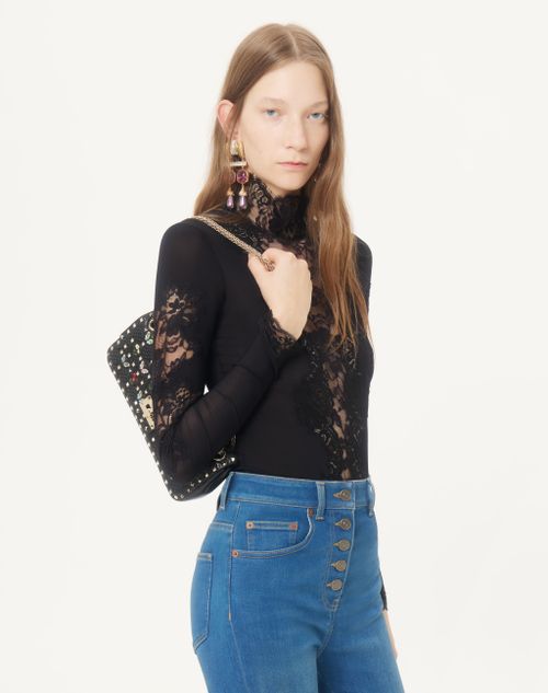 Valentino - Jersey Bodysuit With Lace - Black - Woman - Lingerie