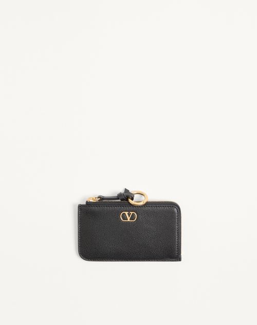 Valentino Garavani - Valentino Garavani Vlogo Signature Zip-around Charm Cardholder In Grainy Calfskin - Black - Woman - Wallets And Small Leather Goods