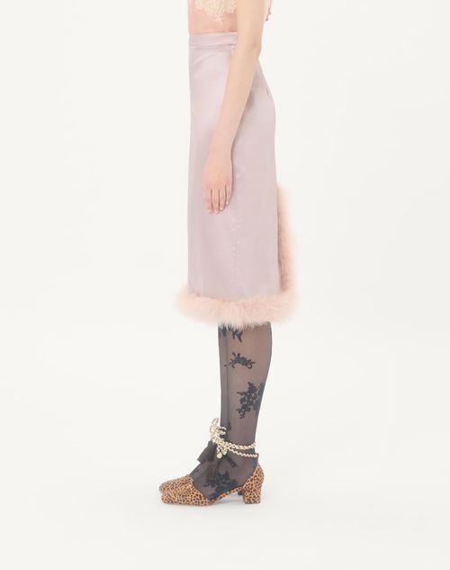 Valentino - Satin Skirt With Feathers - Mauve - Woman - Skirts