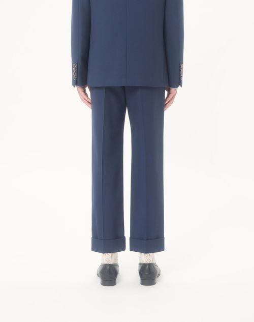 Valentino - Wool Gabardine Trousers With Turn-ups - Blue - Man - Trousers And Shorts