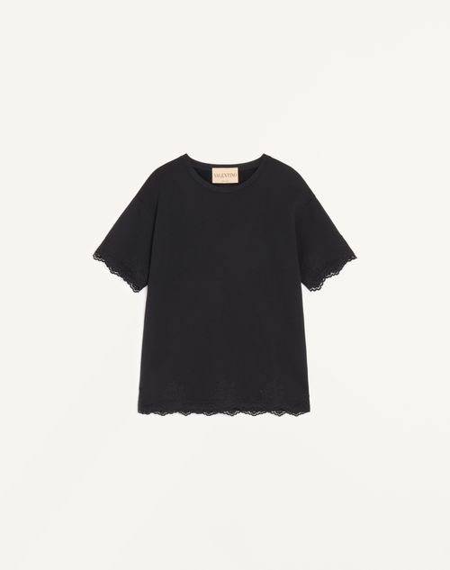 Valentino - レース コットン Tシャツ - ブラック - ウィメンズ - Tシャツ & スウェット