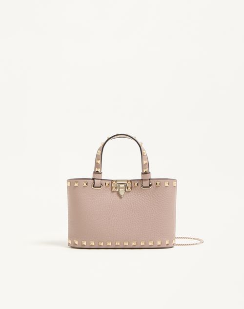 Valentino Garavani Rockstud Mini Shopping Bag In Grainy Calfskin Woman Poudre Onesize