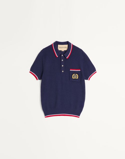 Valentino - Cotton Polo Shirt With Vg Patch - Blue - Man - Knitwear
