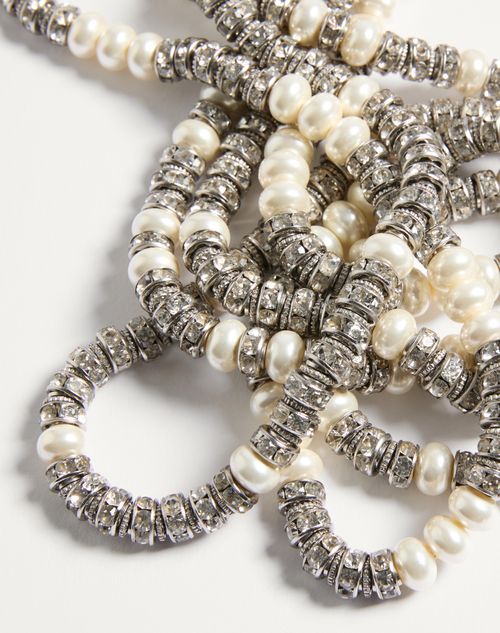 Valentino Garavani - Coeur Royal Necklace In Metal, Enamel, Pearls And Crystals - Palladium - Woman - Jewellery