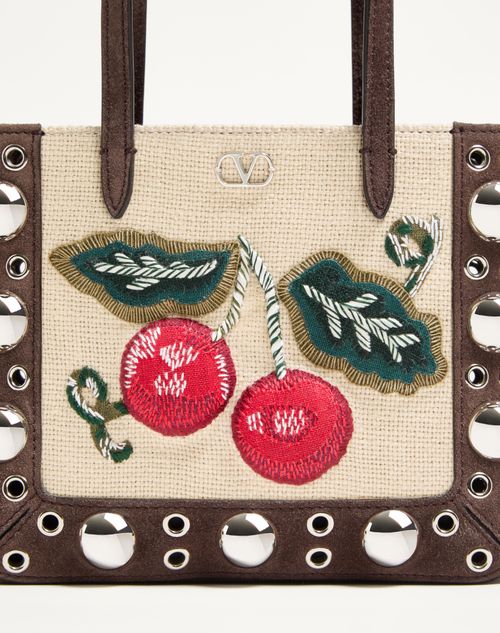 Valentino Garavani - Valentino Garavani Nellcôte Mini Embroidered Shopping Bag - Brown/multicolor - Woman - Totes