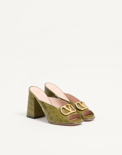 Valentino Garavani - Claquettes Vlogo Signature En Cuir De Veau Imprimé, Talon : 95 mm - Vert - Femme - Sandales