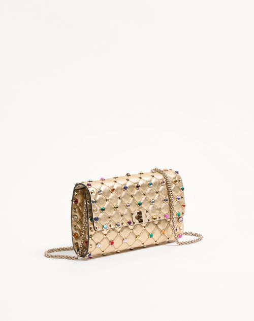 Valentino Garavani - Bolso De Hombro Valentino Garavani Rockstud Spike De Cuero Napa Laminado Con Cabujones - Beis - Mujer - Bolsos De Hombro