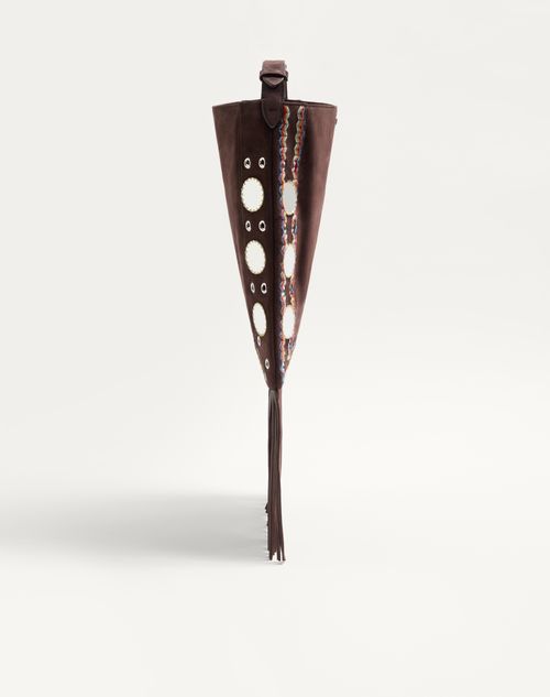 Valentino Garavani - Valentino Garavani Nellcôte Embroidered Shoulder Bag With Fringes And Trim - Testa Di Moro - Woman - Shoulder Bags