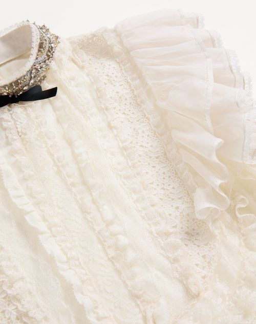 Valentino - Vestido Corto De Lino Ligero Bordado - Marfil - Mujer - Vestidos