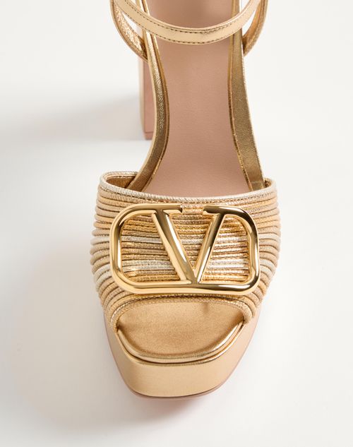 Valentino Garavani - Vlogo Signature Metallic Platform Sandal With Cornely Embroidery 115mm - Gold - Woman - Sandals