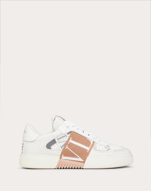 Valentino Garavani Vl7n Trainer In Banded Calfskin Leather Woman White/pink 35