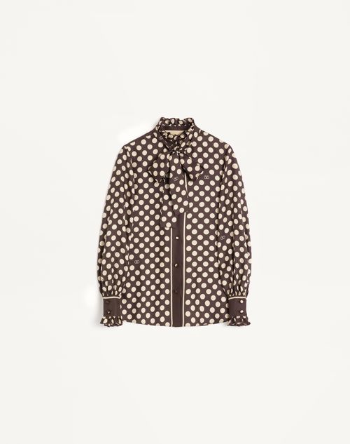 Valentino - Chemise En Sergé Avec Imprimé Plusdepois - Marron/crème - Femme - Chemises Et Tops