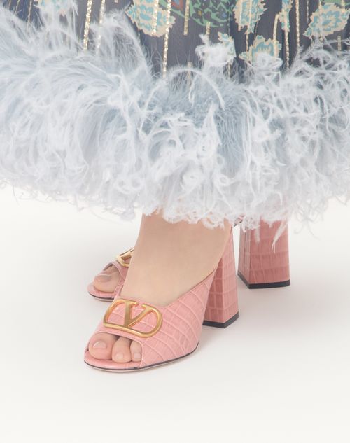 Valentino Garavani - Vlogo Signature Slide Sandal In Printed Calfskin 95mm - Pink - Woman - Sandals