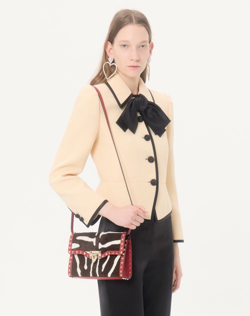 Valentino Garavani - Valentino Garavani Rockstud Small Shoulder Bag In Pony-effect Calfskin - White/marrone/red - Woman - Shoulder Bags