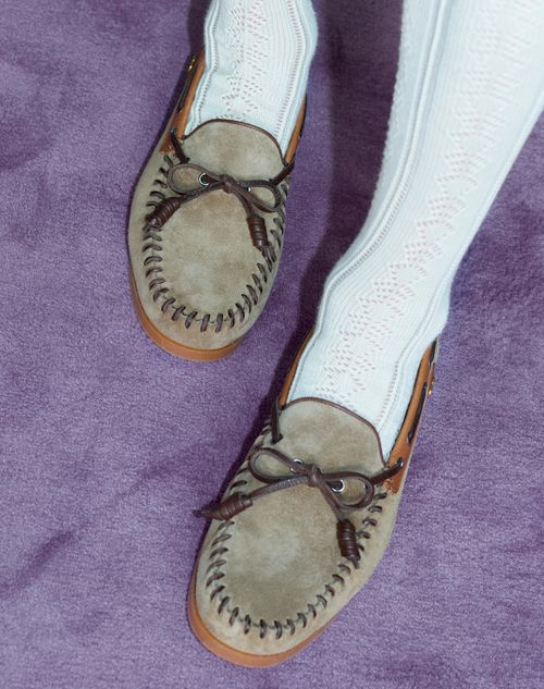 Valentino Garavani - Palm Avenue Crust Leather Boat Shoe - Khaki/tobacco - Man - Loafers And Driver
