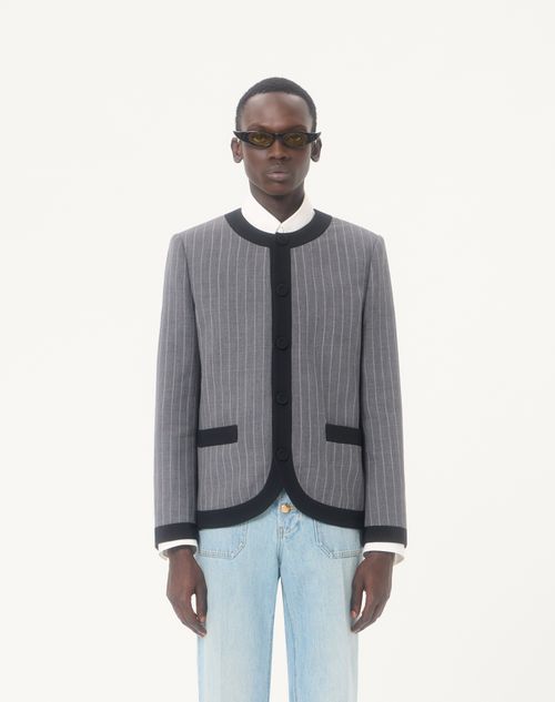 Valentino - Valentino Pinstripe Wool Jacket - Grey - Man - Coats And Blazers