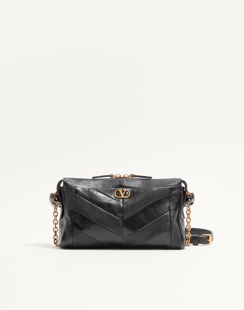 Valentino Garavani - Valentino Garavani Panthea Small Shoulder Bag In Nappa Leather With A Chevron Pattern - Black - Woman - Shoulder Bags