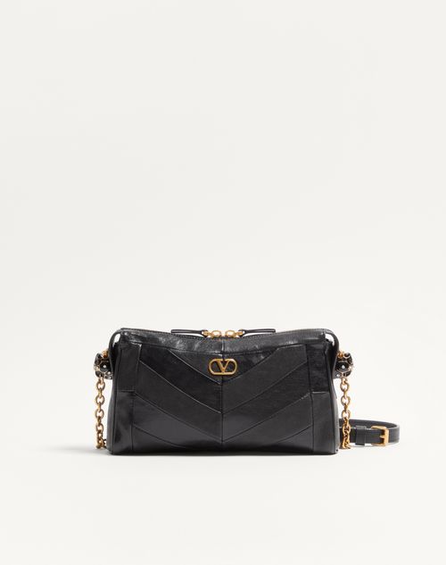 Valentino Garavani  Garavani Panthea Small Shoulder Bag In Nappa Leather With A Chevron Pat In Black