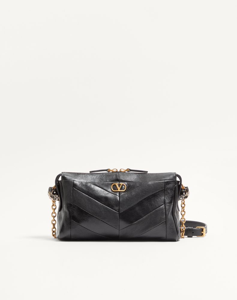 Valentino Garavani Panthea Small Shoulder In Nappa Leather With Chevron Pattern Bags In Black